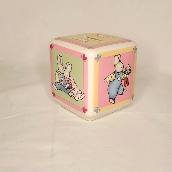 Easter 1990 Vintage Bank Daisy Kingdom Ceramic Rabbits Bank Bunnies Piggy Bank - Picture 2 of 5